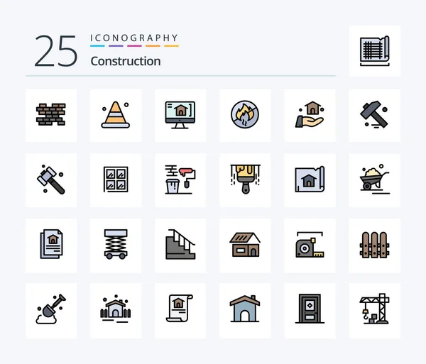 Construction Line Filled Icon Pack Including Construction Build Home Building — Wektor stockowy