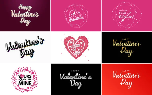 Happy Valentine Day Greeting Card Template Cute Animal Theme Pink — Stok Vektör