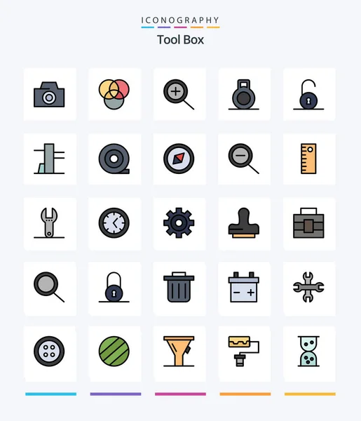 Creative Tools Line Filled Icon Pack Tool Zoom Padlock Out — Vetor de Stock