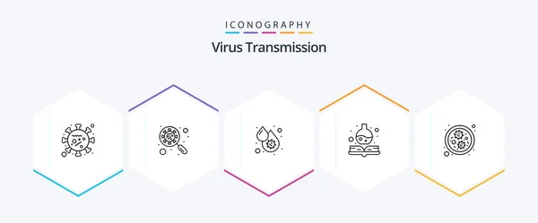 Virus Transmission Line Icon Pack Including Germs Blood Medicine Book — ストックベクタ