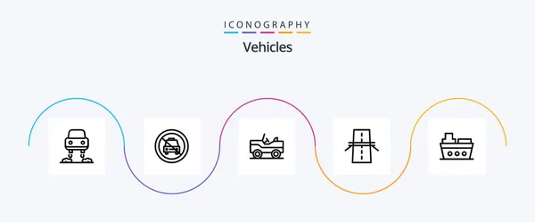 Vehicles Line Icon Pack Including Marine Highway Military Grid Construction — Vettoriale Stock