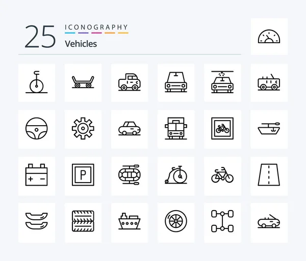 Vehicles Line Icon Pack Including Steering Military Car Jeep Wash — 图库矢量图片
