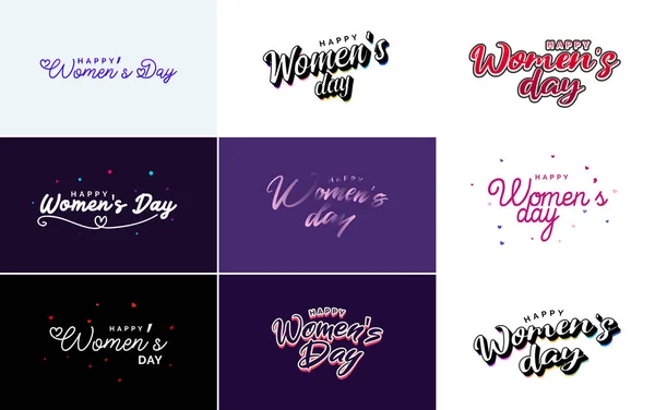 Happy Woman Day Handwritten Lettering Set Use Greeting Invitation Cards — Image vectorielle