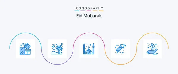 Eid Mubarak Blue Icon Pack Including Celebration Firecracker Islamic Eid — ストックベクタ