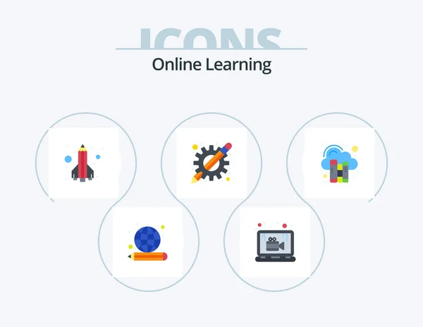 Online Learning Flat Icon Pack Icona Design Digitale Applicazioni Istruzione — Vettoriale Stock