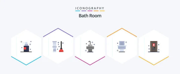 Bath Room Flat Icon Pack Including Bath Bath Door Room — Stok Vektör