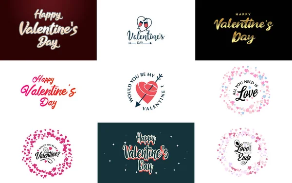 Happy Valentine Day Greeting Card Template Romantic Theme Red Pink — Vettoriale Stock