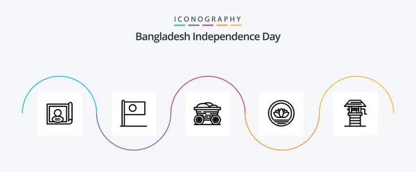 Bangladesh Independence Day Line Icon Pack Including Agriculture Coin Flag — 图库矢量图片