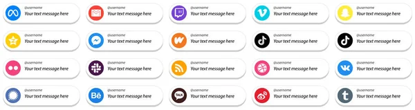 Customizable Social Media Follow Icons Tiktok Wattpad Snapchat Messenger Icons — Stok Vektör
