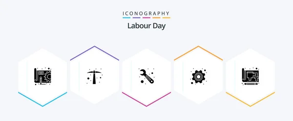 Labour Day Glyph Icon Pack Including Drawing Blue Repair Labour — Archivo Imágenes Vectoriales