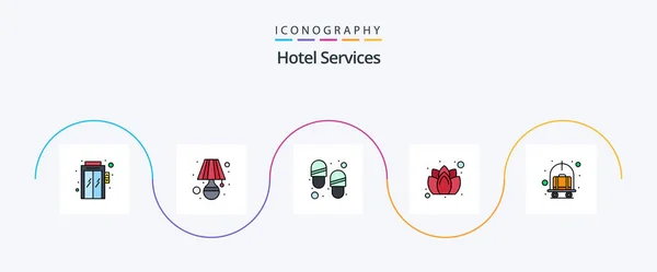 Hotel Services Line Filled Flat Icon Pack Including Trolley Hotel — Stockvector