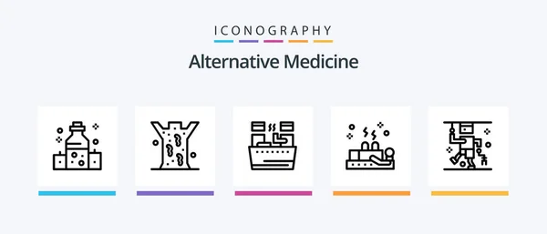 Alternative Medicine Line Icon Pack Including Environment Therapy Exercise Spa — Stok Vektör