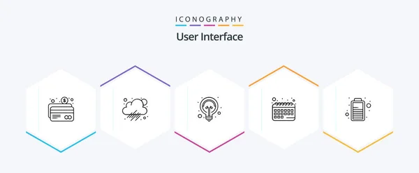 User Interface Line Icon Pack Including Charge Idea Battery Calendar — Stok Vektör