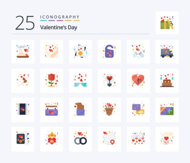 Valentines Day 25 Flat Color icon pack including dose. door tag. card. wedding. love