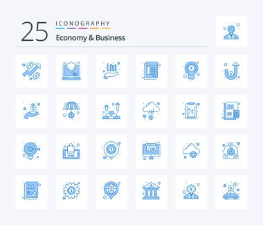 Economy And Business 25 Blue Color icon pack including money. paper. analysis. invoice. document