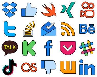 20 Professional-Grade Line Filled Social Media Icons such as kickstarter. behance. stockoverflow. feed and inbox Fully Customizable and Versatile