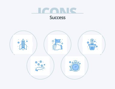 Sucess Blue Icon Pack 5 Icon Design. growth. leader. time work. hand. start up