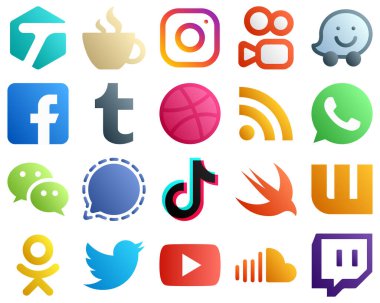 Gradient Social Media Icon Set 20 icons such as wechat. feed. waze. rss and tumblr icons. Elegant and minimalist