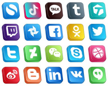 20 Modern Isometric 3D Social Media Icons such as deviantart. twitter. tagged. odnoklassniki and fb icons. Fully editable and versatile