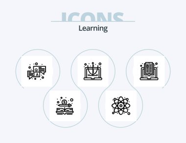Learning Line Icon Pack 5 Icon Design. atom. online. brain. library. ebook