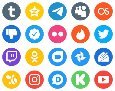 Flat Circle White Icon Set twitch. twitter. lastfm. tinder and flickr 20 Professional Icons