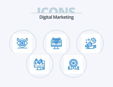 Digital Marketing Blue Icon Pack 5 Icon Design. computer. website. medal. vision. money