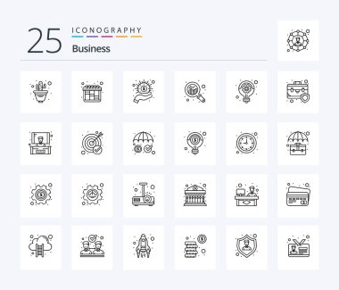 Business 25 Line icon pack including strategy. business. cash. graph. growth