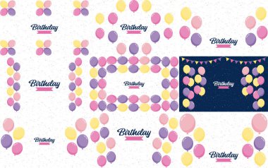 Birthday banner with frame and hand-drawn cartoon watercolor balloons symbolizing a birthday party design suitable for holiday greeting cards and birthday invitations