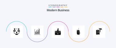 Modern Business Glyph 5 Icon Pack Including case. briefcase. analytics. suitcase. statistics