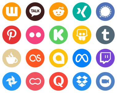 20 Minimalistic White Icons lastfm. streaming. flickr. caffeine and slideshare Flat Circle Backgrounds