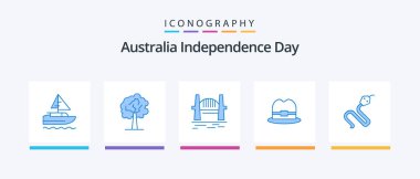 Australia Independence Day Blue 5 Icon Pack Including india. animal. bridge. man. hat. Creative Icons Design