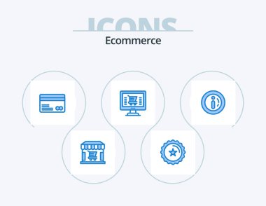 Ecommerce Blue Icon Pack 5 Icon Design. market. shopping. card. ecommerce. online