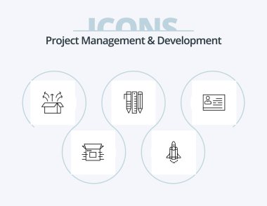 Project Management And Development Line Icon Pack 5 Icon Design. modern. focus. release. business. report