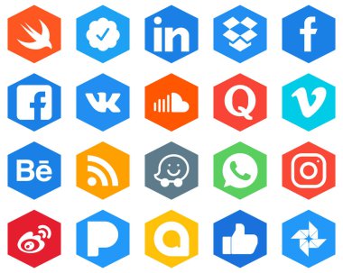 Hexagon Flat Color White Icon Pack rss. video. vk. vimeo and quora 20 Elegant Icons