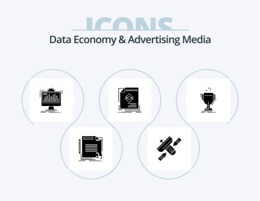 Data Economy And Advertising Media Glyph Icon Pack 5 Icon Design. leaflet. ad. satellite. processing. monitor