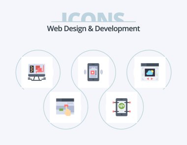 Web Design And Development Flat Icon Pack 5 Icon Design. cloud sharing. web page. computer. mp music. mobile
