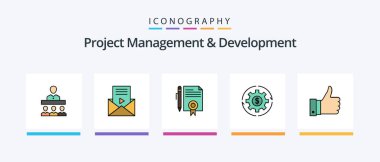 Project Management And Development Line Filled 5 Icon Pack Including capital. thinking. document. mechanic. idea. Creative Icons Design
