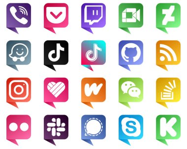 20 Modern Chat bubble style Social Media Icons such as feed. github. deviantart and video icons. Minimalist and customizable