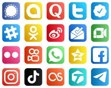 All in One Social Media Icon Set 20 icons such as video. inbox. twitter verified badge and sina icons. High quality and modern