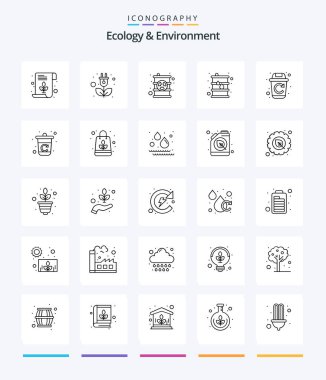 Creative Ecology And Environment 25 OutLine icon pack  Such As recycle. oil. nuclear. fuel. barrel