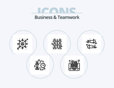 Business And Teamwork Line Icon Pack 5 Icon Design. store. building. employee. target customer. seo