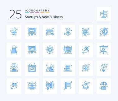 Startups And New Business 25 Blue Color icon pack including arrow. grow. atm. finance. cash