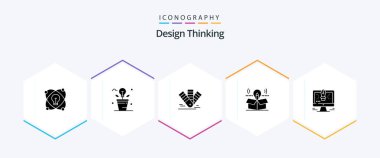 Design Thinking 25 Glyph icon pack including idea. package. plant. box. pms