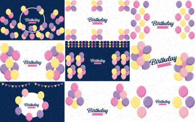 Happy Birthday written in colorful. handwritten script with confetti and streamers in the background