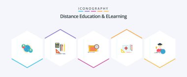 Distance Education And Elearning 25 Flat icon pack including target. file target. pen. file. focus