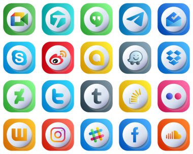 20 Cute Elegant 3D Gradient Social Media Icons such as dropbox. google allo. inbox and sina icons. Modern and Clean