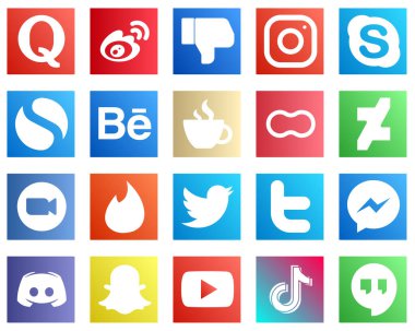 20 Essential Social Media Icons such as caffeine. instagram. behance and chat icons. Fully editable and professional