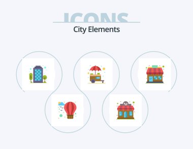 City Elements Flat Icon Pack 5 Icon Design. market store. shop. city. street. stall