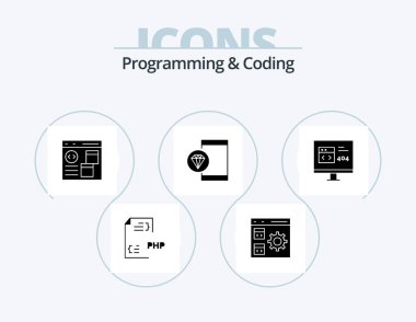 Programming And Coding Glyph Icon Pack 5 Icon Design. develop. app. development. development. coding