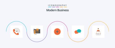 Modern Business Flat 5 Icon Pack Including dialogue. chatting. contact. chat. finance